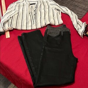 Joe's Jeans faux leather pants and beautiful lucky brand blouse combo